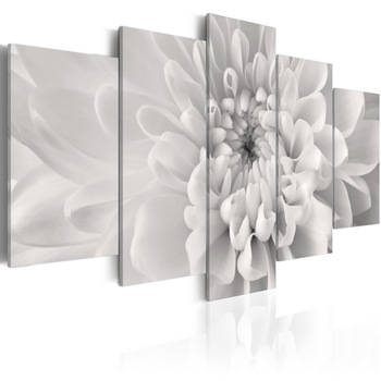 Tablou canvas 5 piese - Floarea Dahlia In nuante gri - 200x100 cm Tablou canvas 5 piese - Floarea Dahlia In nuante gri - 200x100 cm
