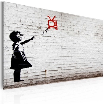 Tablou canvas - Fata cu TV (Banksy) - 60x40 cm Tablou canvas - Fata cu TV (Banksy) - 60x40 cm