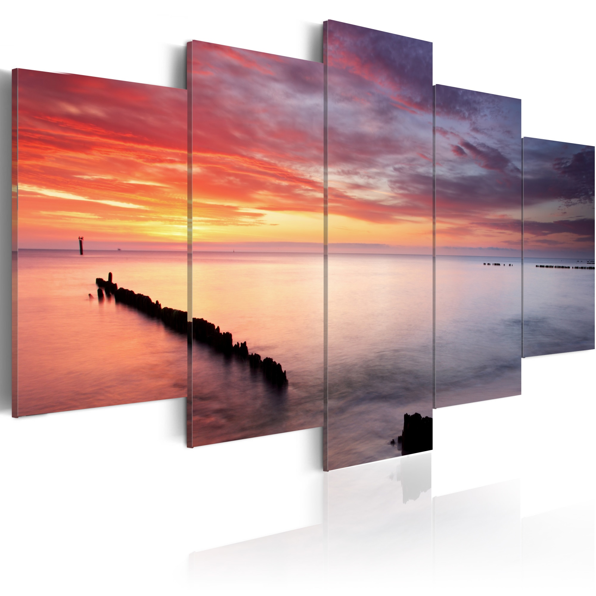 Tablou canvas 5 piese - Jocul de culori la mare - 100x50 cm