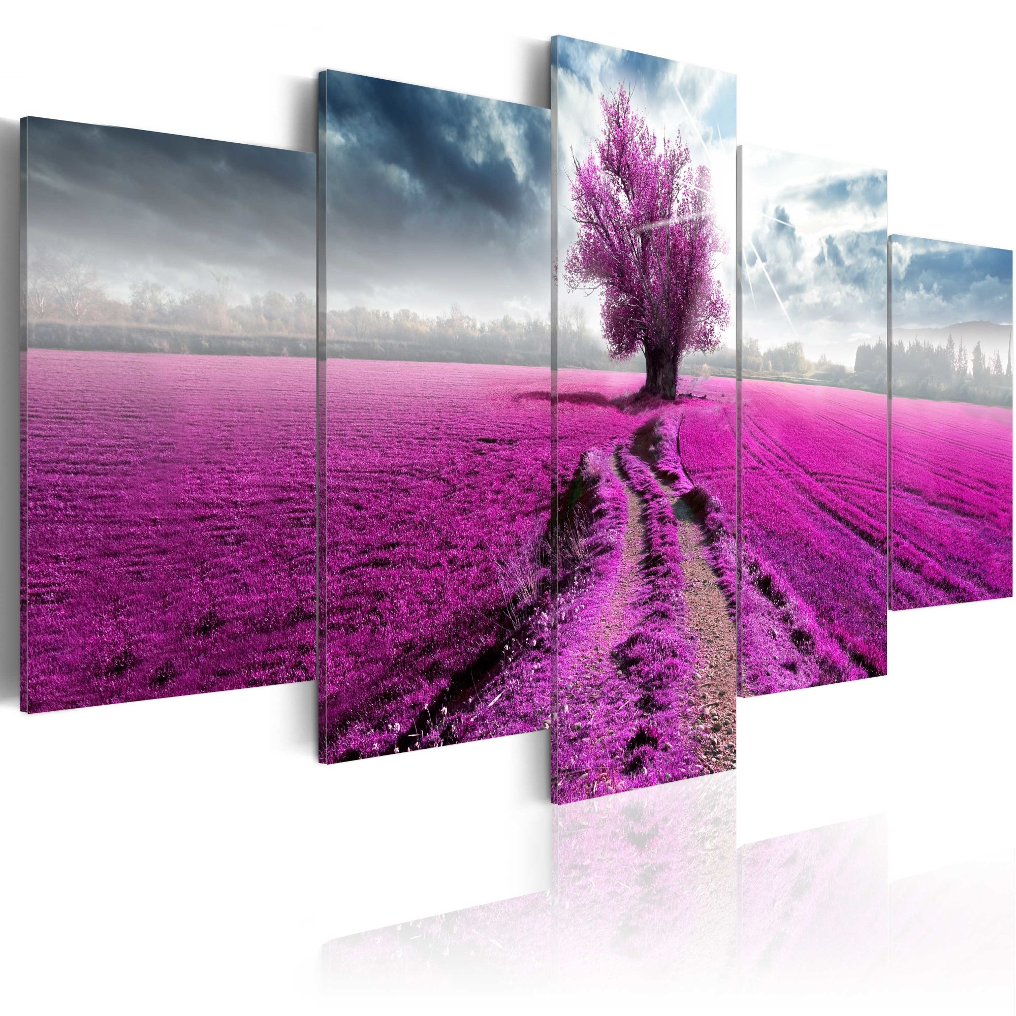 Tablou canvas 5 piese - Terenul Purple - 100x50 cm