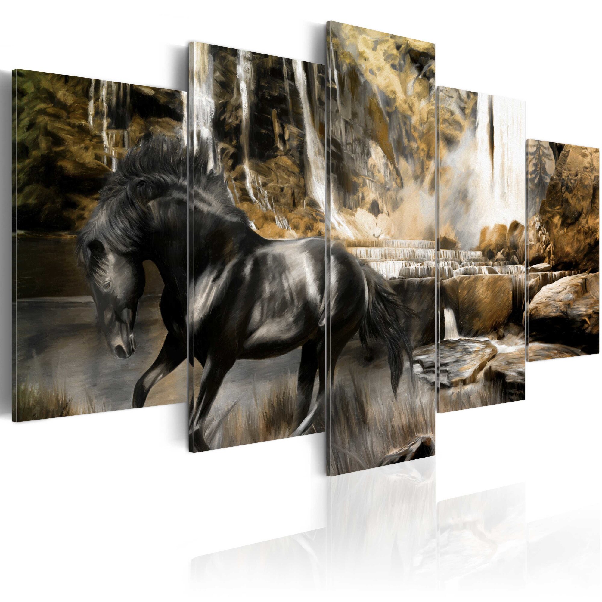 Tablou canvas 5 piese - Vremea ceata peste cascada - 100x50 cm
