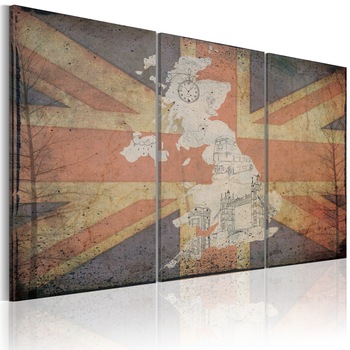 Tablou canvas 3 piese - Harta Marea Britanie - 120x80 cm