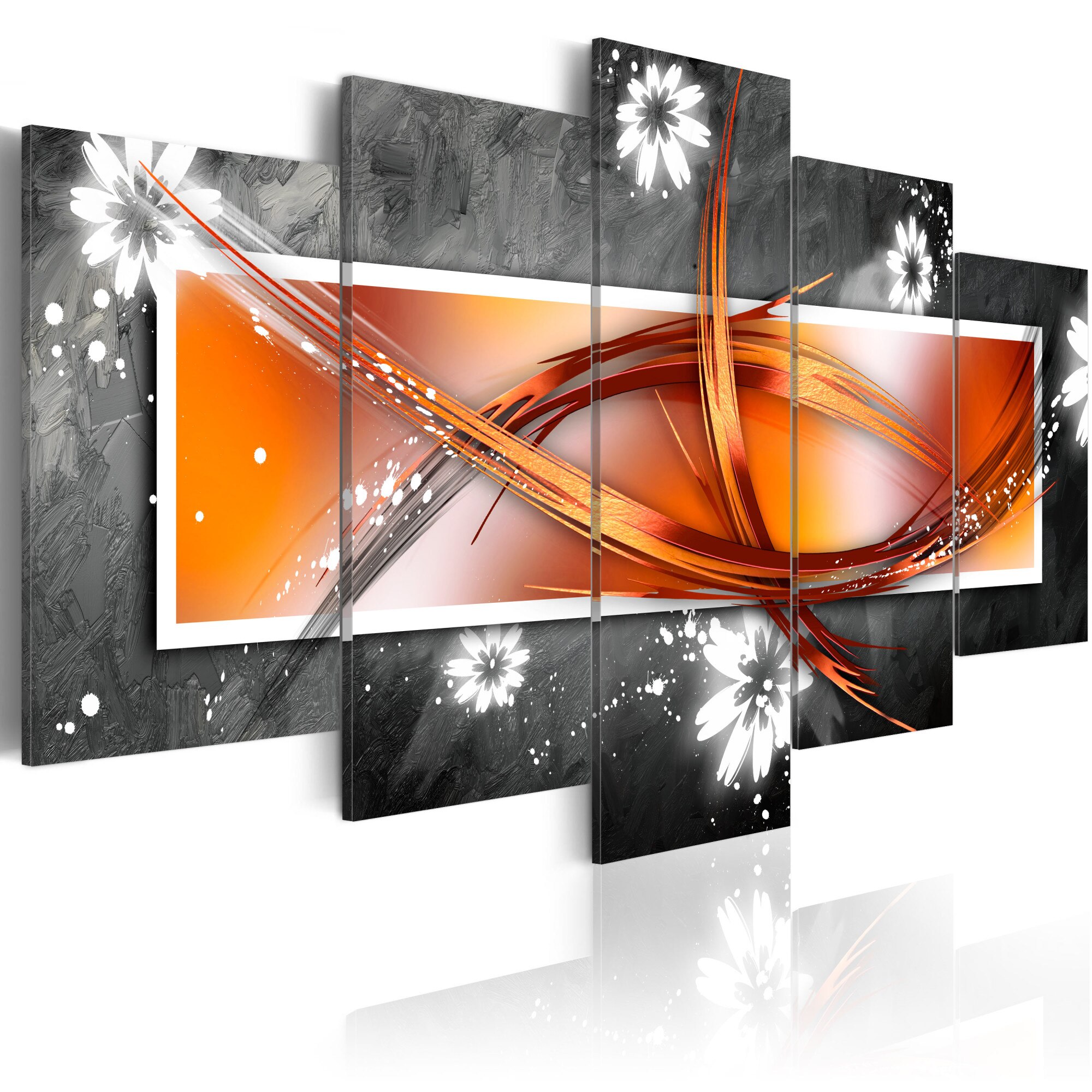 Tablou canvas 5 piese - Flori si abstract - 200x100 cm