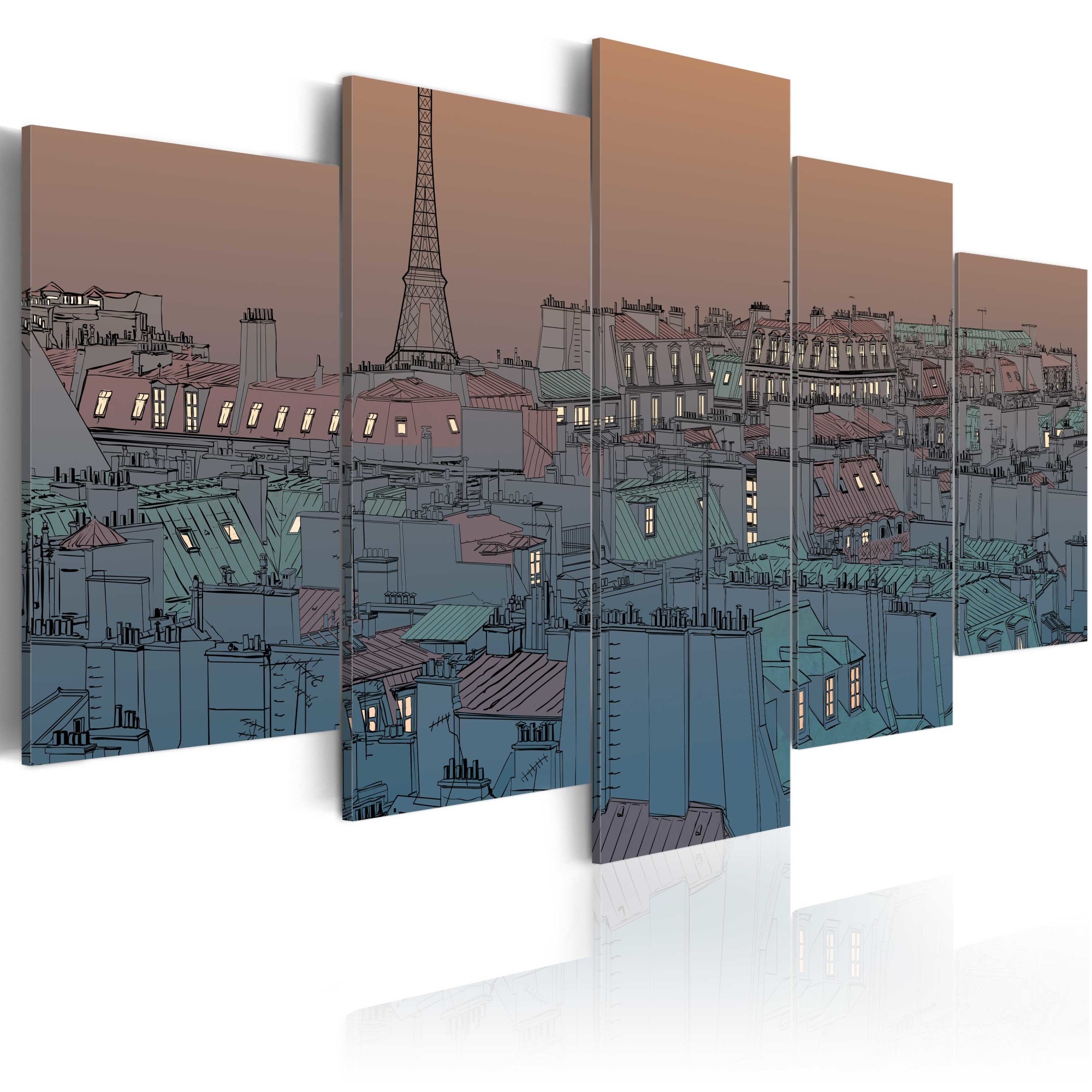Tablou canvas 5 piese - Paris intunericul cade - 100x50 cm