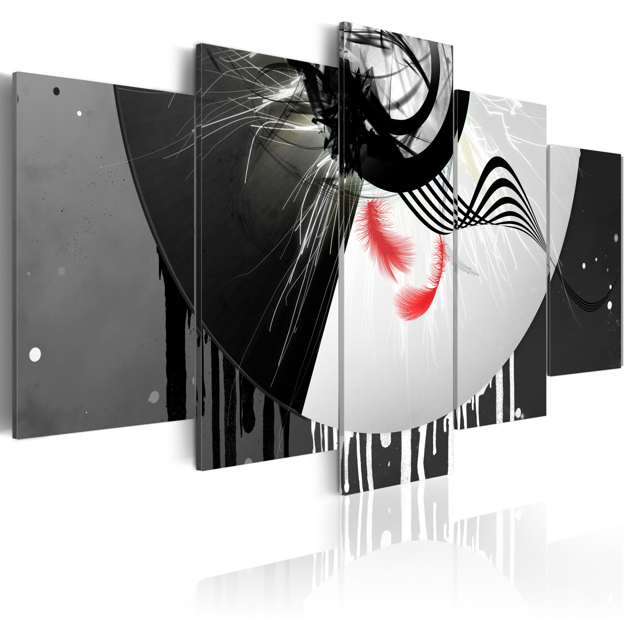 Tablou canvas 5 piese - Metal cu accente rosii - 100x50 cm