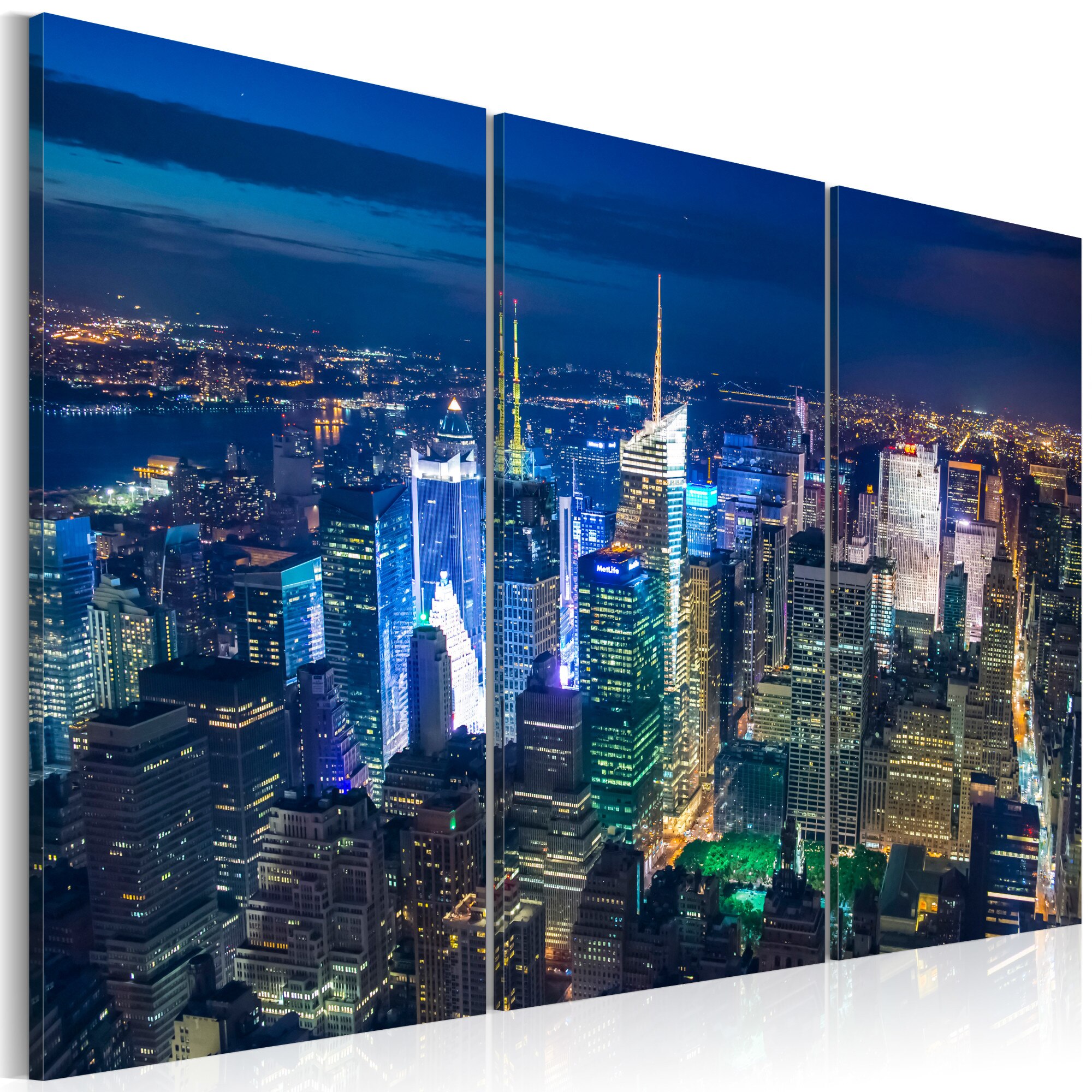 Tablou canvas 3 piese - Bird's eye view din New York City noaptea - 120x80 cm