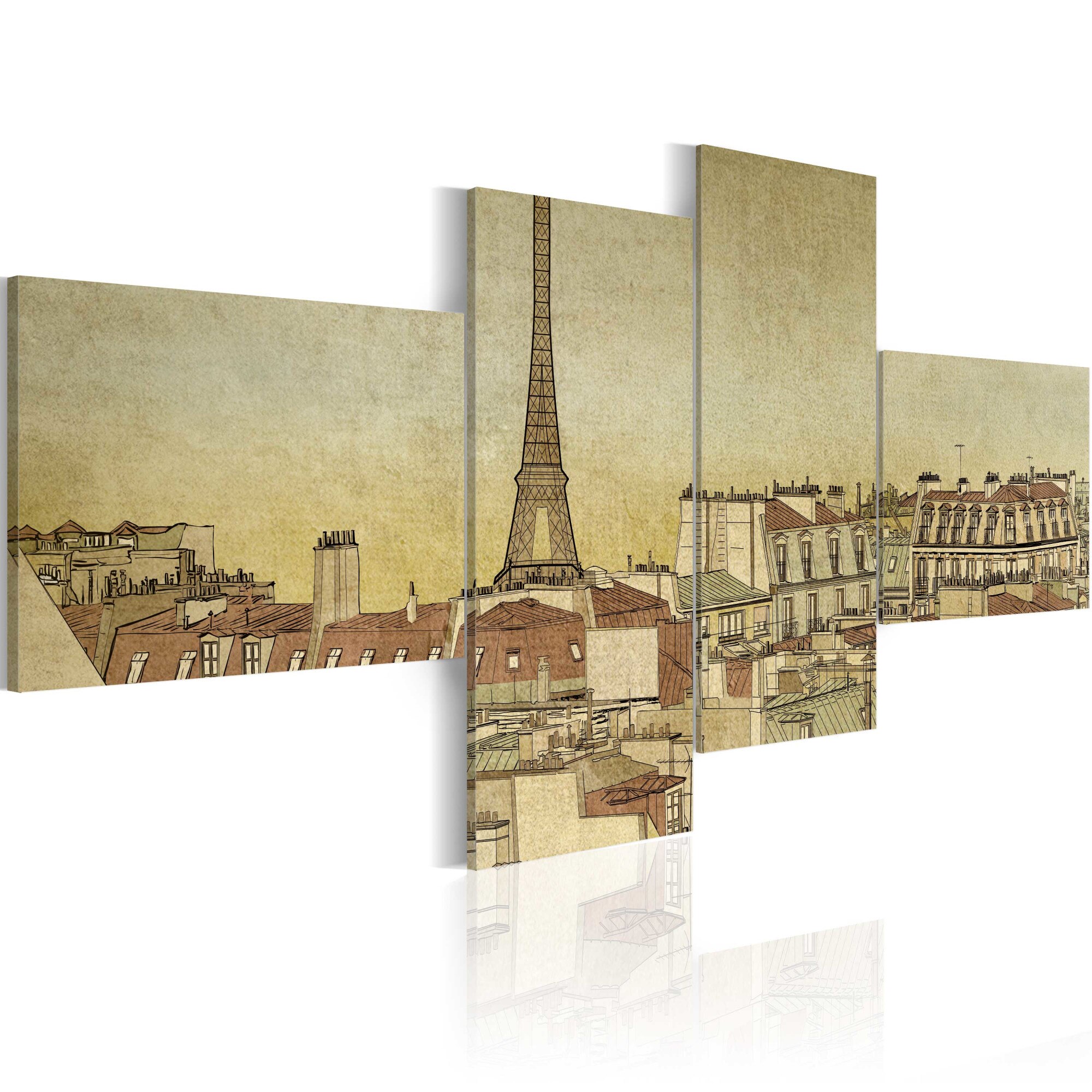 Tablou canvas 4 piese - Parisul chic In stil retro - 100x45 cm