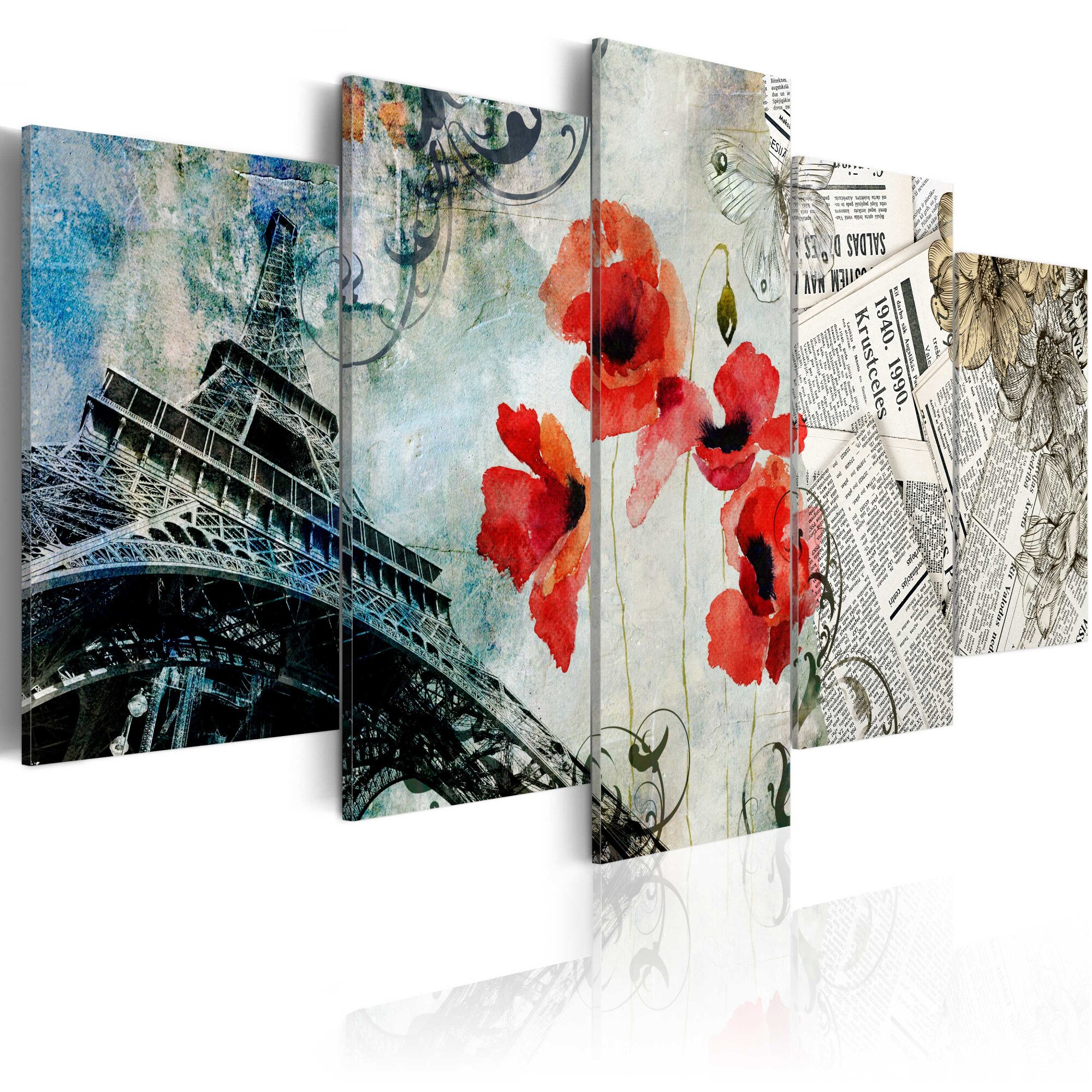 Tablou canvas 5 piese - Amintiri din Paris - 100x50 cm