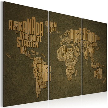 Tablou canvas 3 piese - Harta a lumii, limba germana: tripticul continentului bej - 60x40 cm Tablou canvas 3 piese - Harta a lumii, limba germana: tripticul continentului bej - 60x40 cm