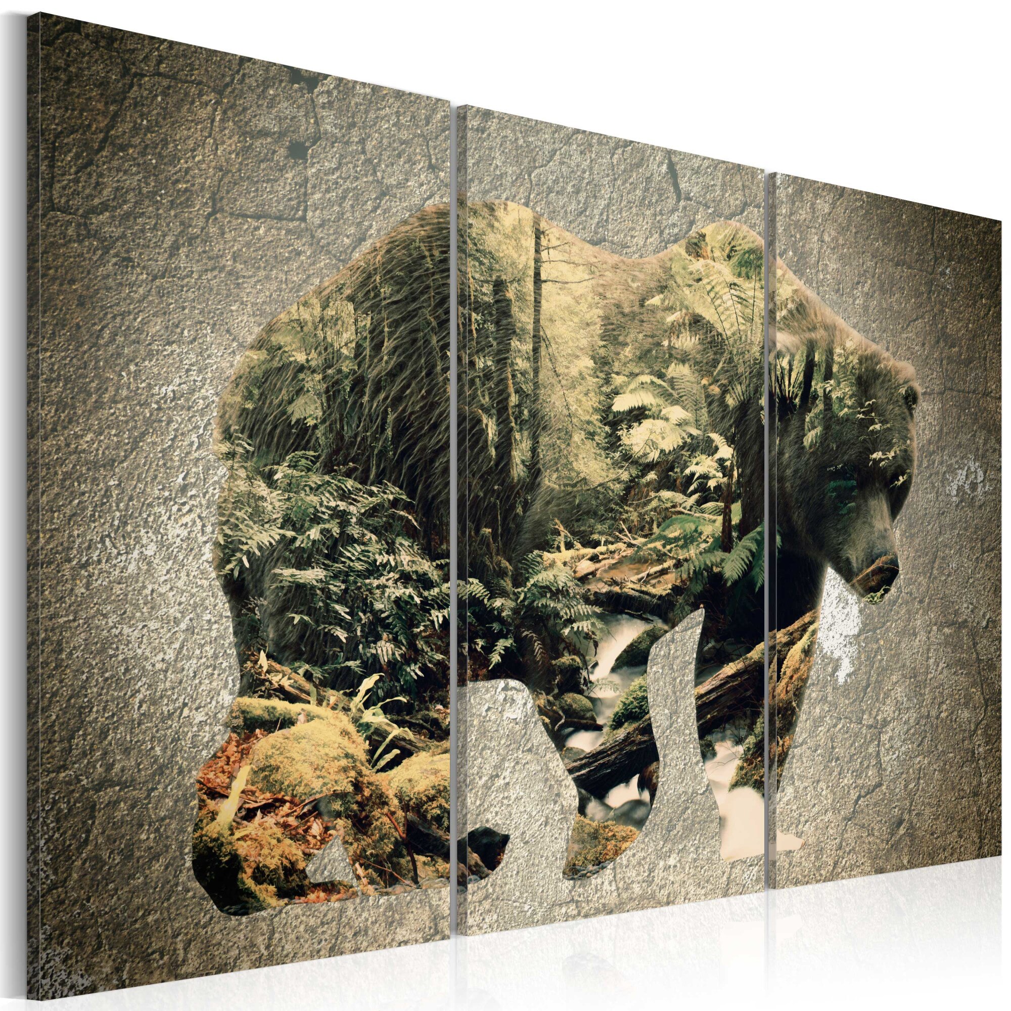 Tablou canvas 3 piese - Ursul din padure - 60x40 cm
