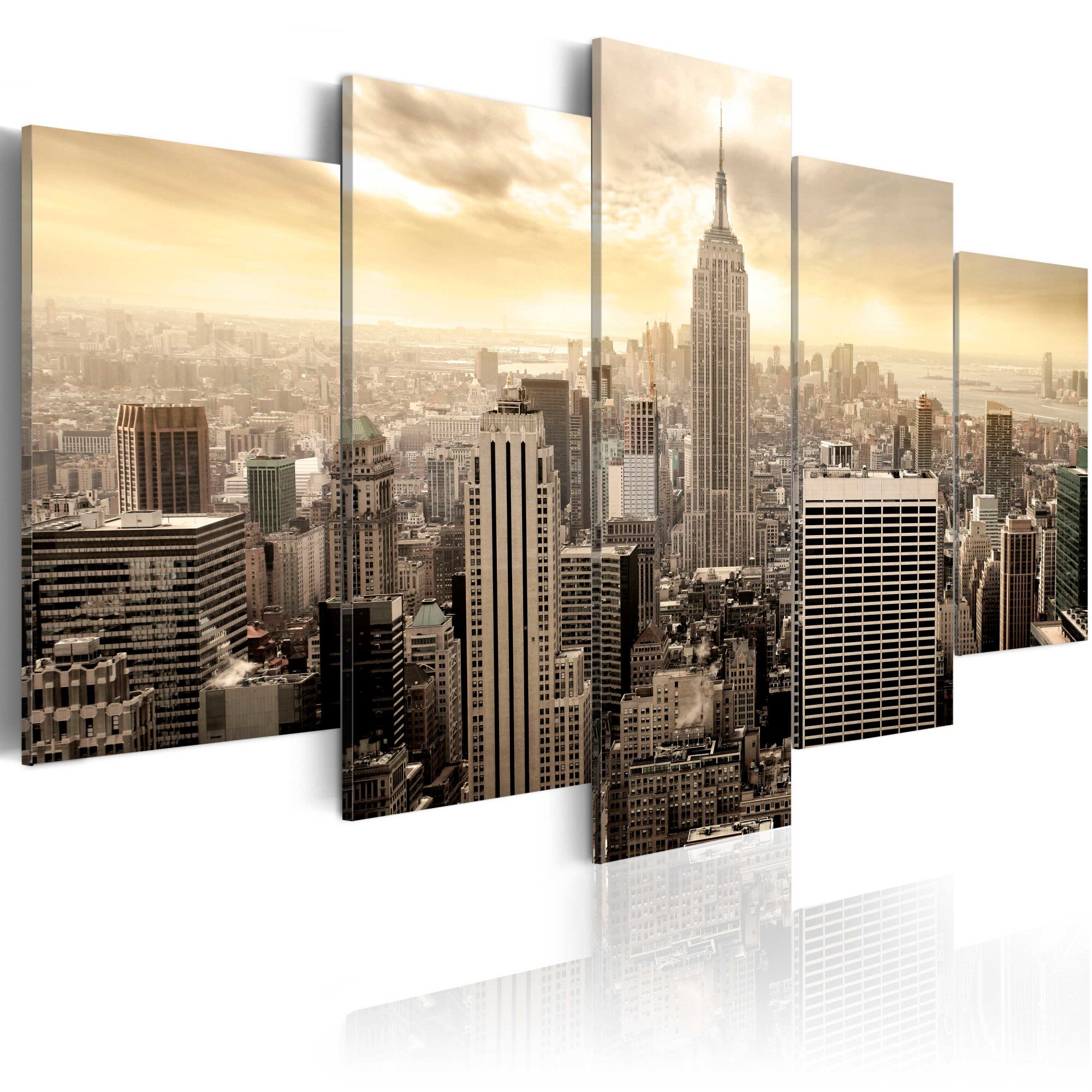 Tablou canvas 5 piese - New York si rasaritul soarelui - 200x100 cm