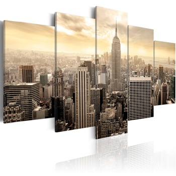 Tablou canvas 5 piese - New York si rasaritul soarelui - 200x100 cm Tablou canvas 5 piese - New York si rasaritul soarelui - 200x100 cm