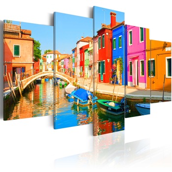 Tablou canvas 5 piese - Waterfront In culorile curcubeului - 100x50 cm