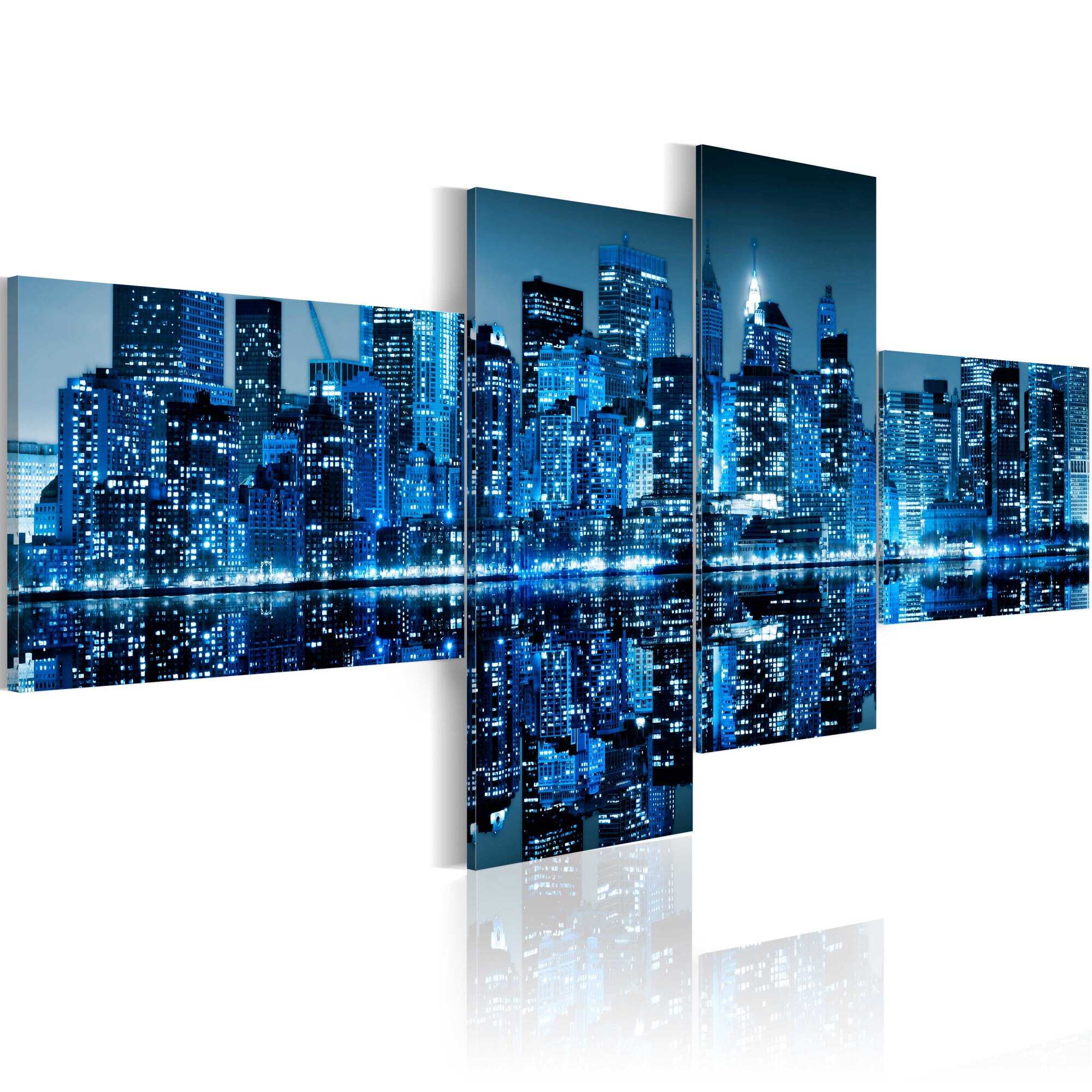 Tablou canvas 4 piese - Zgarie-nori din New York In culoarea albastra - 200x90 cm