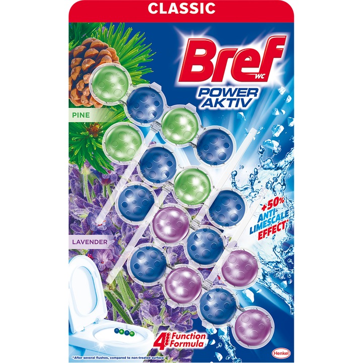 Bref Power Pine/Lavender wc tisztító és illatosító, 4x50 g