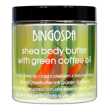 Unt de corp BingoSpa, Unt de shea/ Pepene galben/ Cafea verde, 250g Unt de corp BingoSpa, Unt de shea/ Pepene galben/ Cafea verde, 250g
