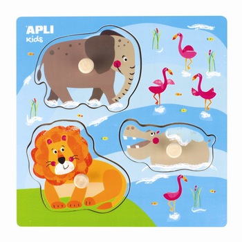 Puzzle din lemn cu 3 piese, Animale din Jungla Puzzle din lemn cu 3 piese, Animale din Jungla