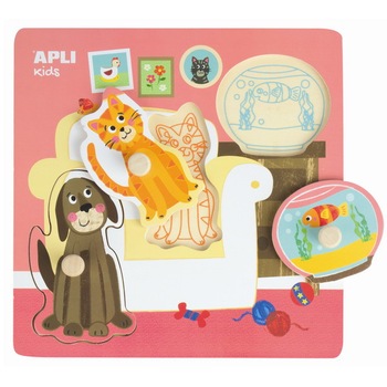 Puzzle din lemn cu 3 piese, Animale Domestice Puzzle din lemn cu 3 piese, Animale Domestice
