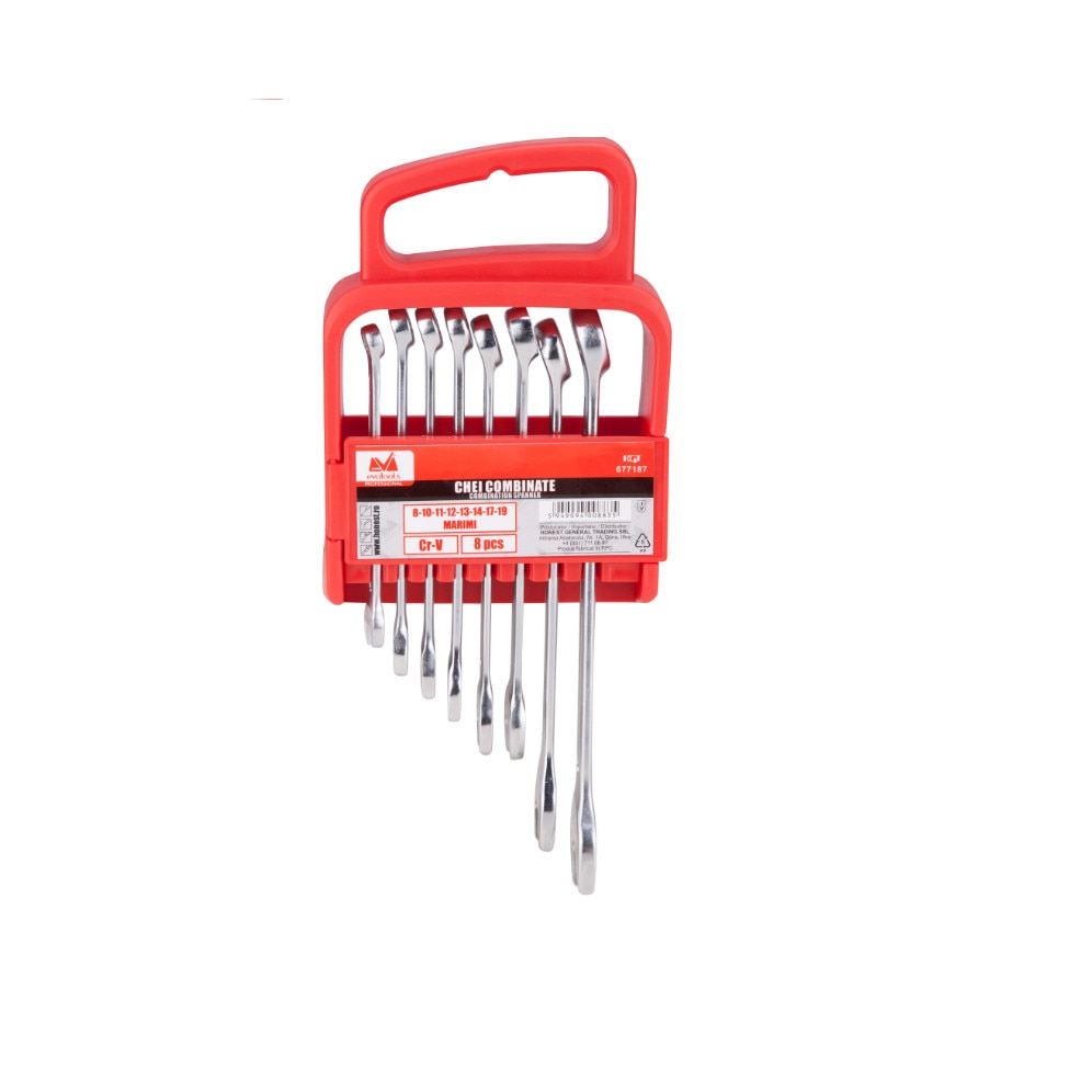 Set 8 chei combinate din otel Cr-V cu suport de plastic , finisaj satinat