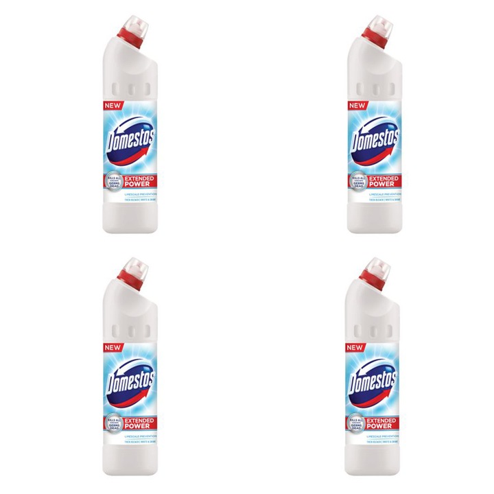 Domestos White & Shine Extended Power fertőtlenítő hatású folyékony tisztítószer szett, 4 x 750 ml