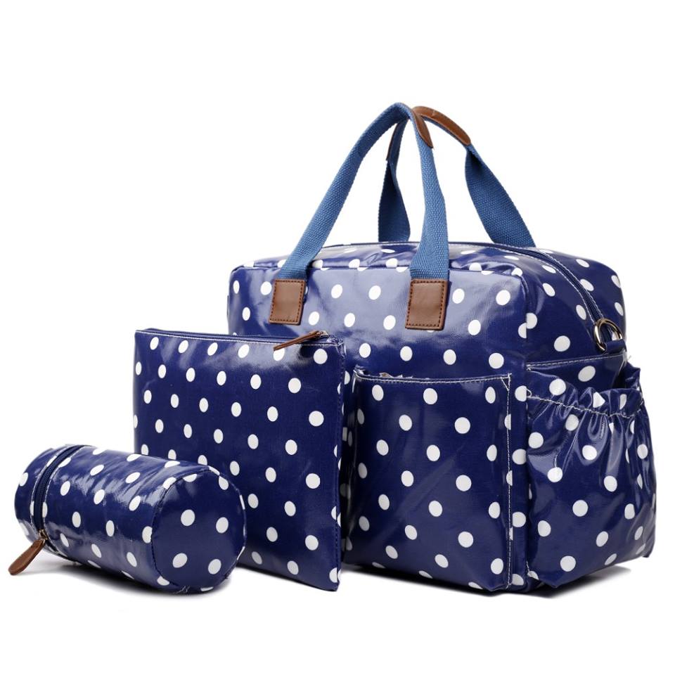 Set genti, 4 piese, mamici, bluemarin cu buline albe, 37x27x17 cm