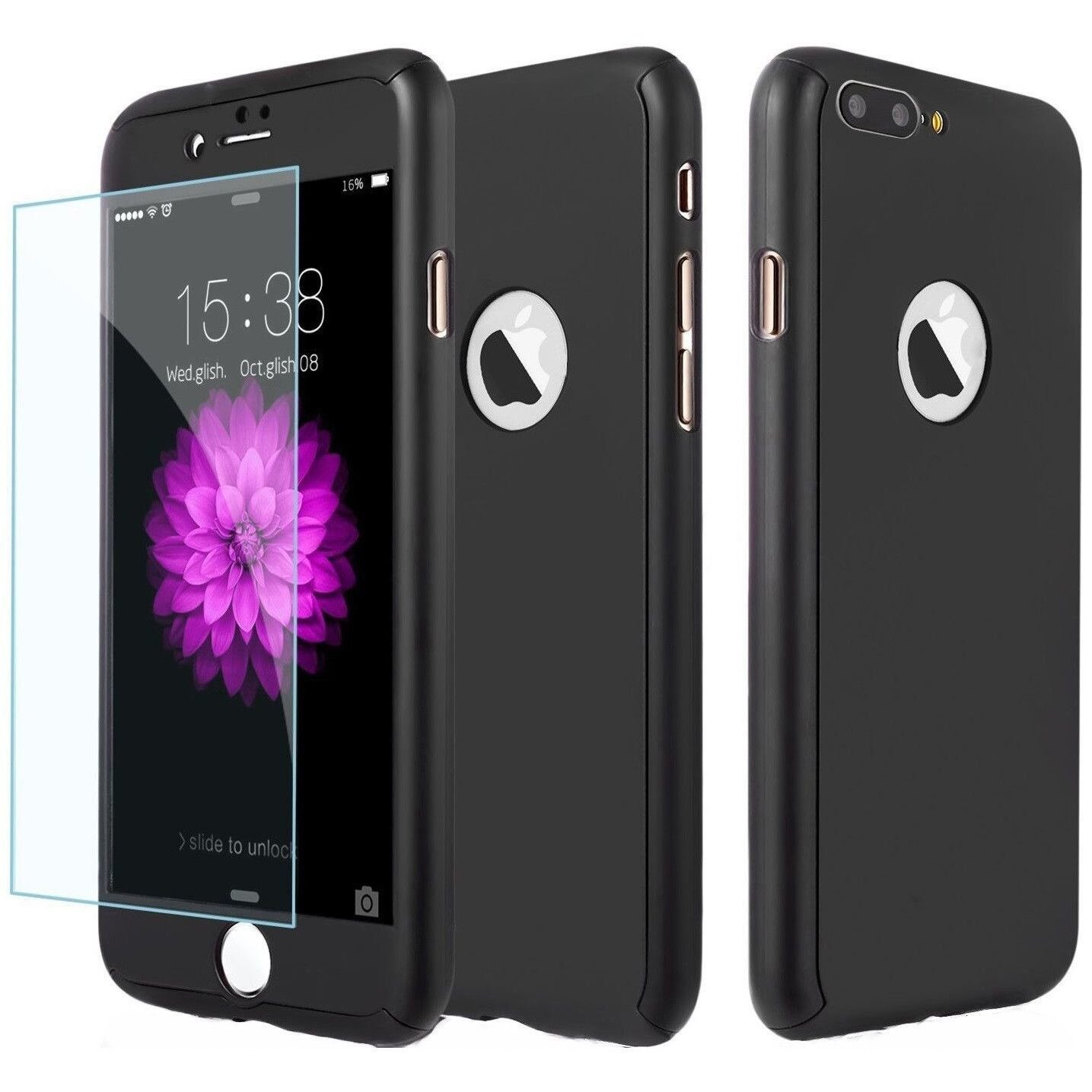 Husa Apple iPhone 8 Plus Flippy Deluxe Full Cover 360 Negru + Folie de protectie