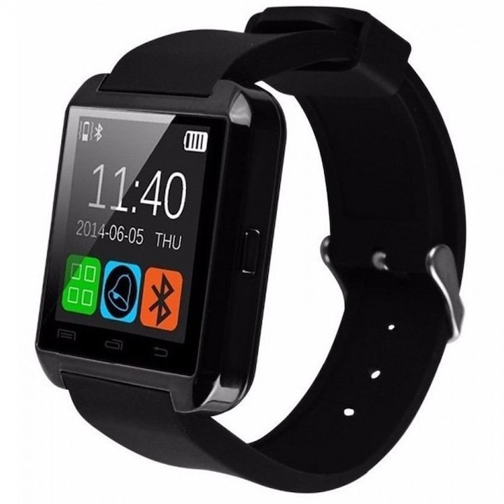Techstar U-Watch U8 Okosóra Telefonfunkcióval, Lépésszámláló, Bluetooth , Fekete