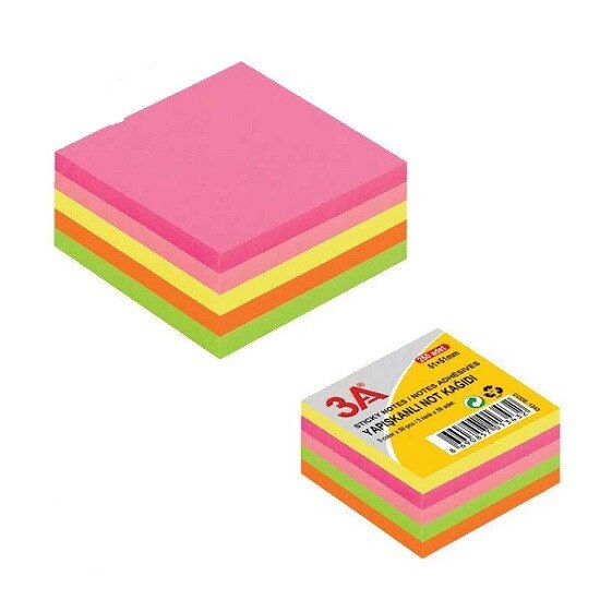 Cub notite adezive, 76x76 mm, culori neon, 300 file