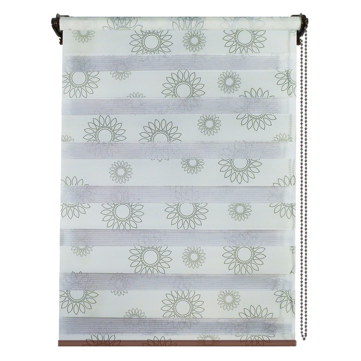 Jaluzea tip roleta zebra-rulou textil Day&Night, Decor 2, cote panza 76x200 cm, cote finale 80x200 cm, accesorii maro.