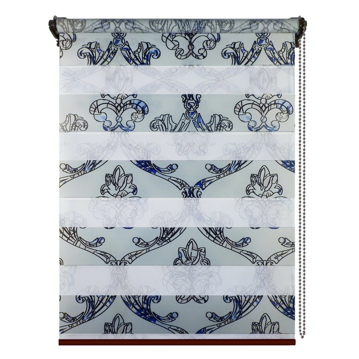 Jaluzea tip roleta zebra-rulou textil Day&Night, Decor 7, cote panza 76x200 cm, cote finale 80x200 cm, accesorii maro.