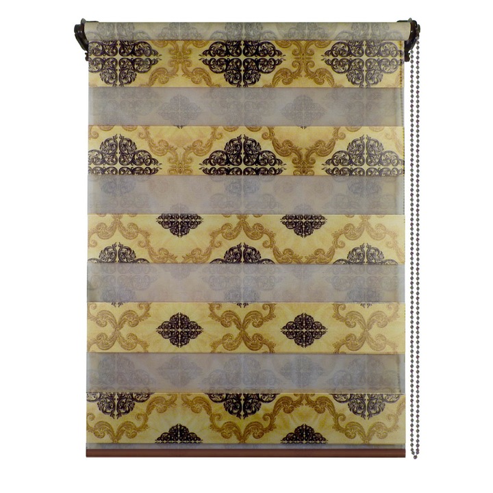 Jaluzea tip roleta zebra-rulou textil Day&Night, Decor 13, cote panza 76x200 cm, cote finale 80x200 cm, accesorii maro.