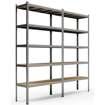 Etajera dubla metalica 5 polite MDF 180x240x50 cm, 175 kg/polita, montaj fara surub prin clipsare, cadru metalic din otel zincat, polite maro Etajera dubla metalica 5 polite MDF 180x240x50 cm, 175 kg/polita, montaj fara surub prin clipsare, cadru metalic din otel zincat, polite maro