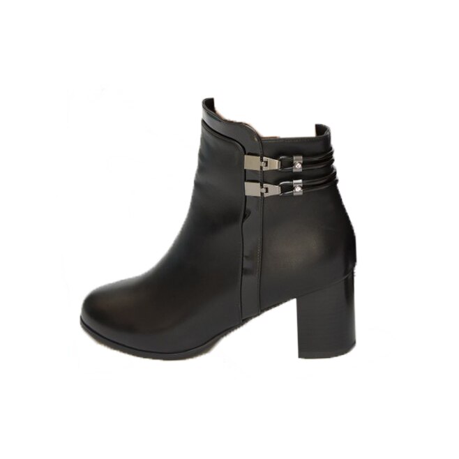 Botine cu varf rotund si toc patrat, D&J Exclusive, Negru