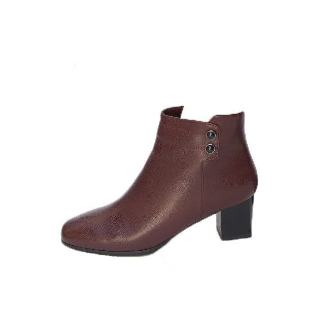 Botine scurte cu vart rotund si toc gros, D&J Exclusive, Visiniu