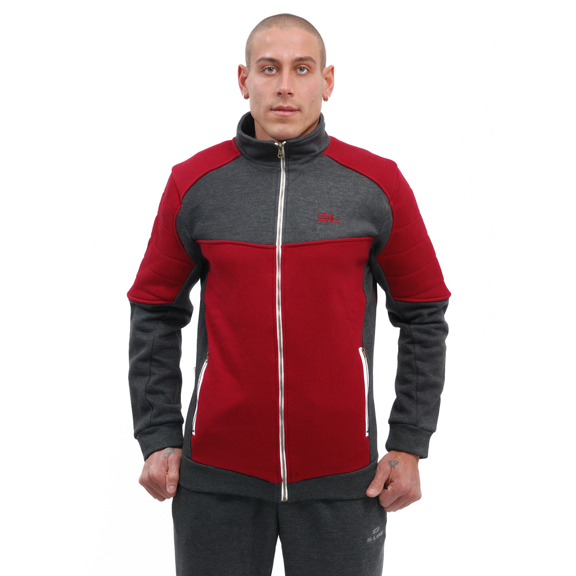 Bluza S-LINE Tank Pentru Barbati, Gri inchis melange/Bordeaux