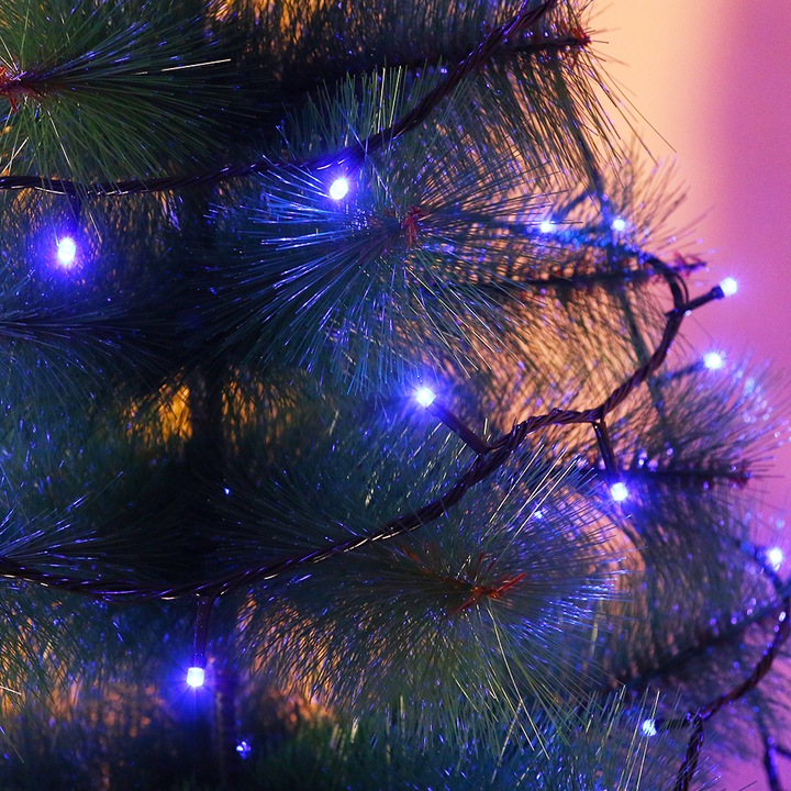 Instalatie de Craciun Flippy® Tip Liniara, Fir Negru, 17 m, 200 LED-uri , Interconectabila, Albastru