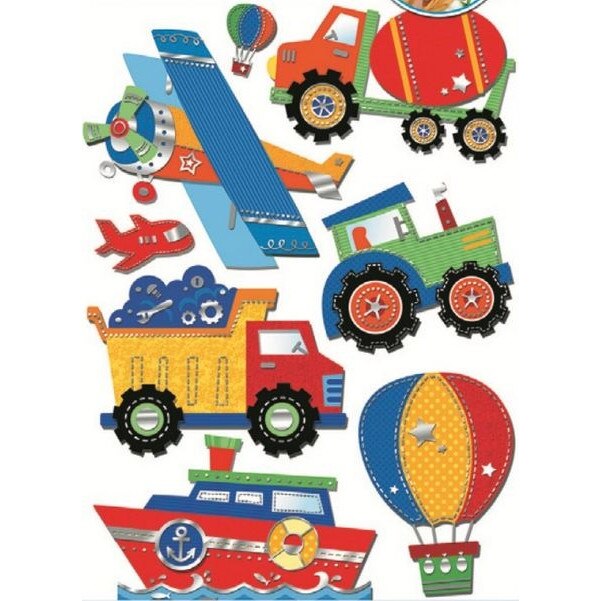 Set 8 stickere perete 3D, vehicule, 29 x 41 cm