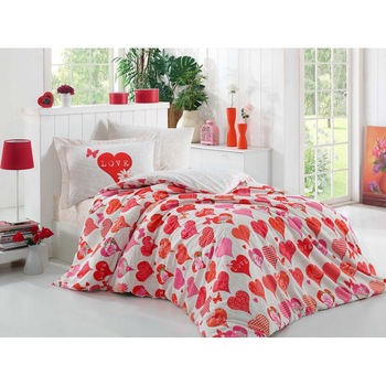 Lenjerie pat 1 persoana bumbac 100% poplin, Hobby Home, Vera - Red Lenjerie pat 1 persoana bumbac 100% poplin, Hobby Home, Vera - Red