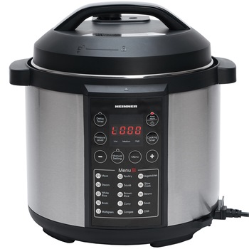 Multicooker cu gatire sub presiune Heinner HPCK-6IX, 3.8 L, 15 programe, Vas antiadeziv detasabil, Presiune reglabila, Timer, Display led, Inox Multicooker cu gatire sub presiune Heinner HPCK-6IX, 3.8 L, 15 programe, Vas antiadeziv detasabil, Presiune reglabila, Timer, Display led, Inox