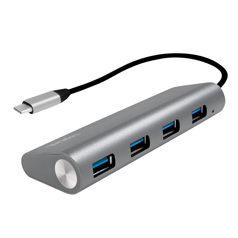 HUB 4 porturi USB3.0, USB3.1-C pe cablu, Carcasa Aluminiu, Logilink UA0309