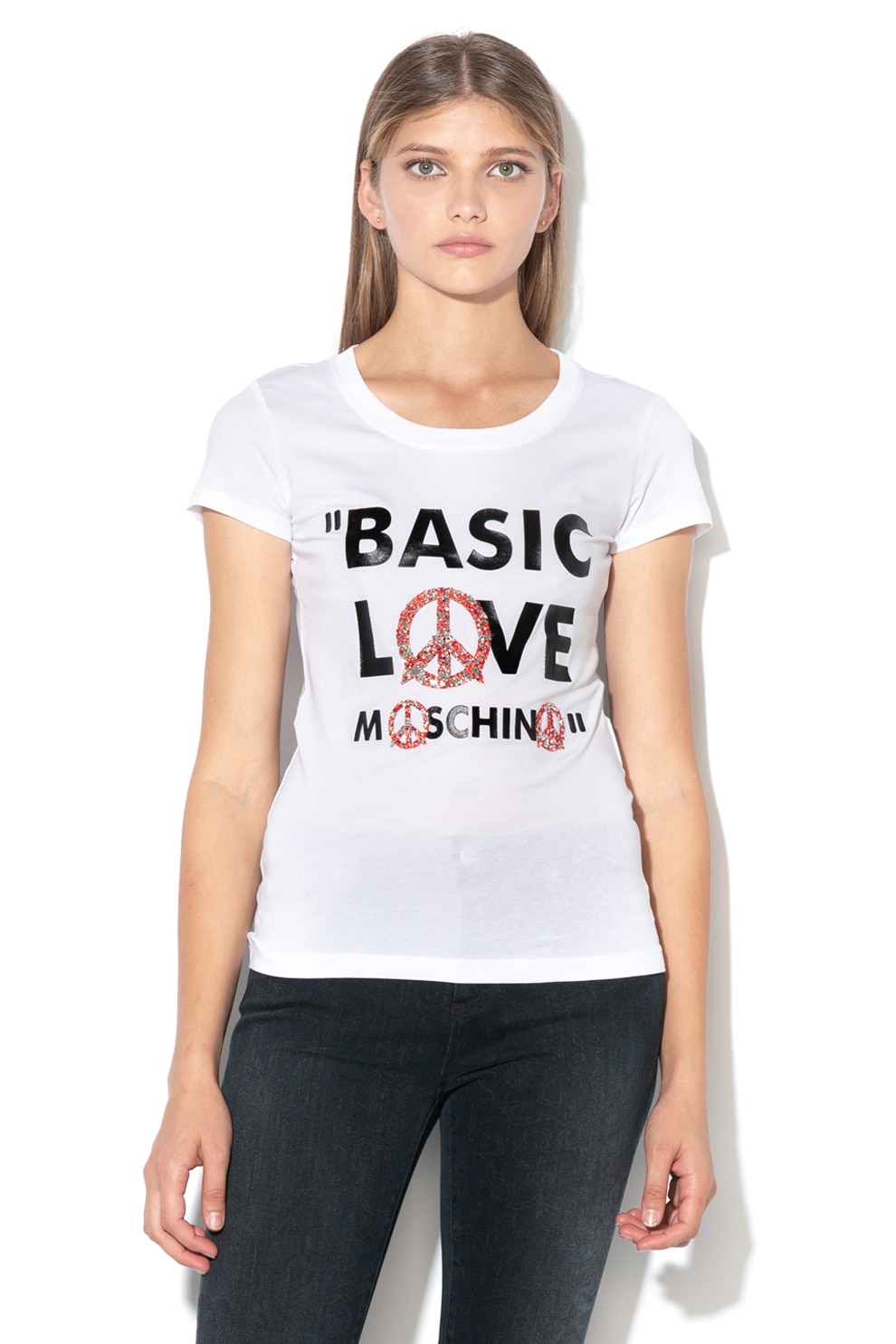 Love Moschino, Tricou cu imprimeu text A, Alb, L