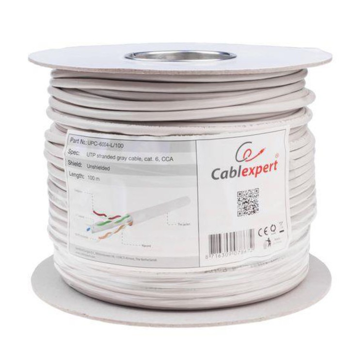 Мрежов кабел ROLA Gembird, UTP, cat 6, 305m, CCA, сив, UPC-6004SE-SOL