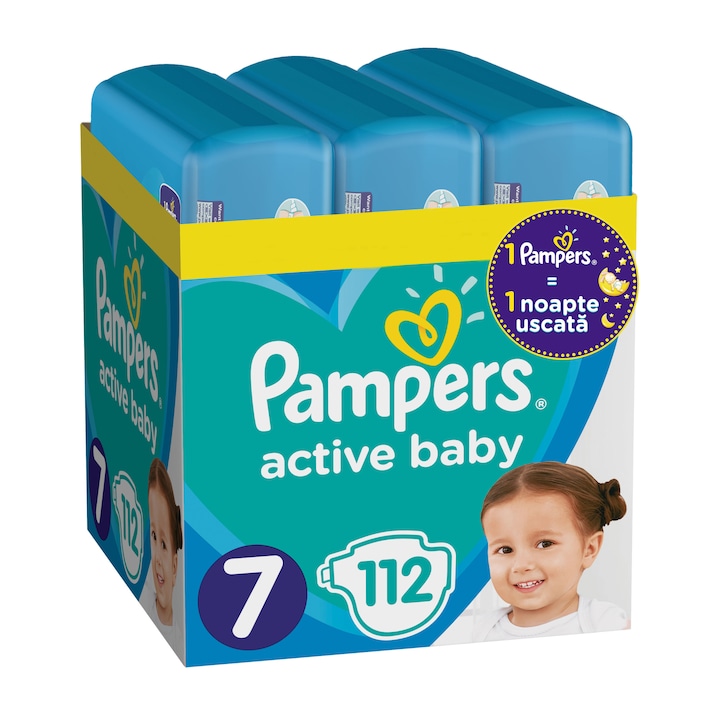 Scutece Pampers Active Baby XXL Box, Marimea 7, 15+ kg, 112 buc