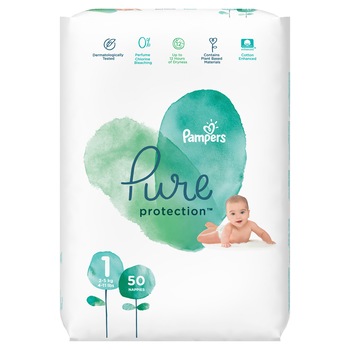 Scutece Pampers Pure Protection Marimea 1, Nou Nascut, 50 Scutece, 2-5 kg Scutece Pampers Pure Protection Marimea 1, Nou Nascut, 50 Scutece, 2-5 kg