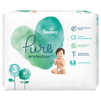 Scutece Pampers Pure Protection Marimea 3, 31 Scutece, 6-10 kg Scutece Pampers Pure Protection Marimea 3, 31 Scutece, 6-10 kg