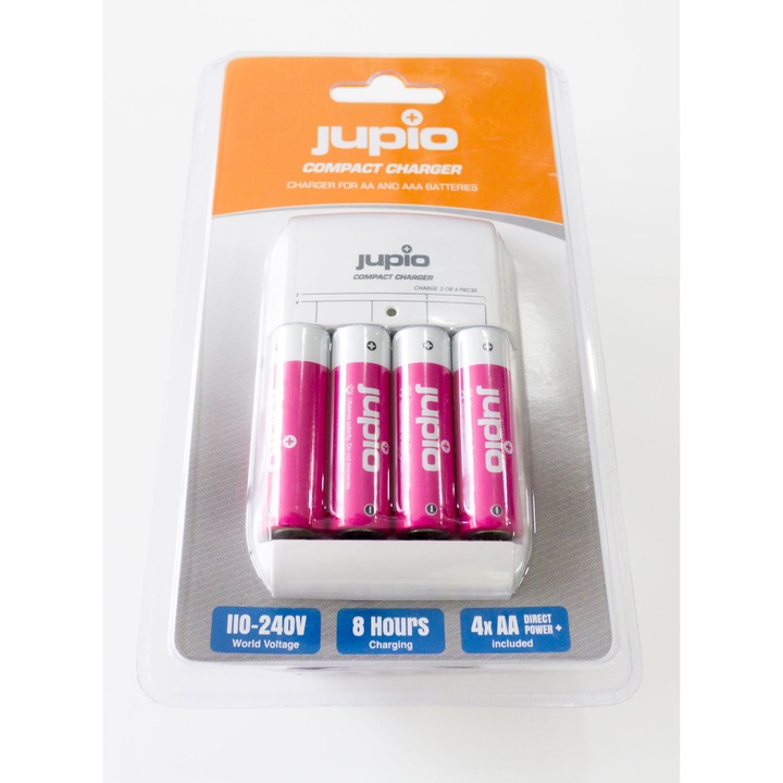 Incarcator Jupio Compact 8 ore cu 4 Acumulatori 2500 mAh cu descarcare lenta Direct Power, 2 canale
