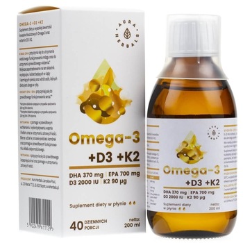 Supliment alimentar Omega-3 (370 DHA) + D3 (2000 IU) + lichid K2MK7, Aura Herbals, 200 ml Supliment alimentar Omega-3 (370 DHA) + D3 (2000 IU) + lichid K2MK7, Aura Herbals, 200 ml