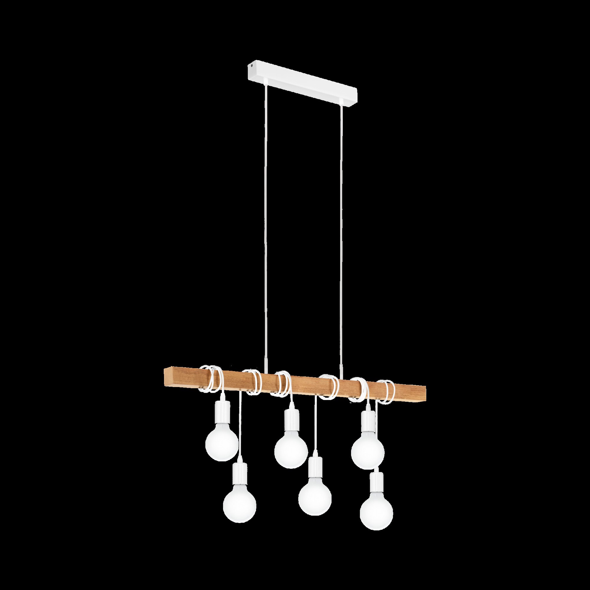 Pendul vintage Townshend, EGLO, E27, 6x60W, otel, alb, lemn, maro, 110 x 100 x 10 cm, inaltime reglabila