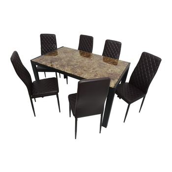 Set masa cu 6 scaune, MBS-21, Maro Set masa cu 6 scaune, MBS-21, Maro