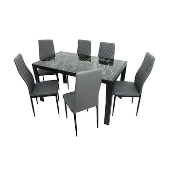 Set masa cu 6 scaune, MBS-21, Negru Set masa cu 6 scaune, MBS-21, Negru